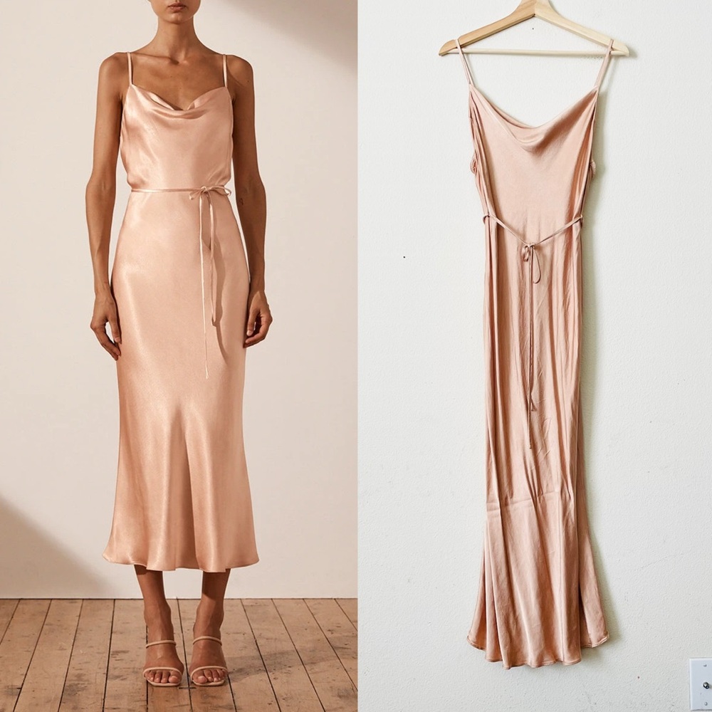 Shona Joy SIZE 10 La Lune Bias Cowl neck midi dress in beige